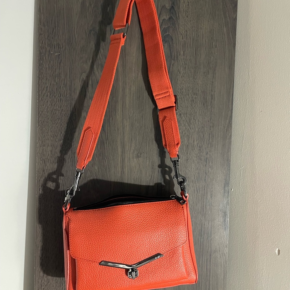 BOTKIER red-orange Valentina Pebbled Leather Crossbody Bag w/ Turnlock Pouch